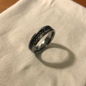 Men’s Tungsten Carbide Ring | Black and Silver | Size 11